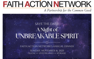 Faith Action Network Newsletter Banner with Save the date information for FAN's annual dinner