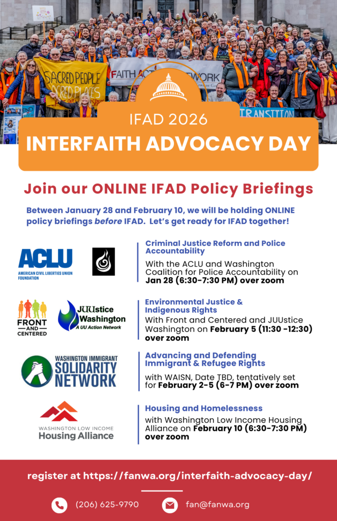 Interfaith Advocacy Day Online Policy Briefings poster with pre-IFAD workshops